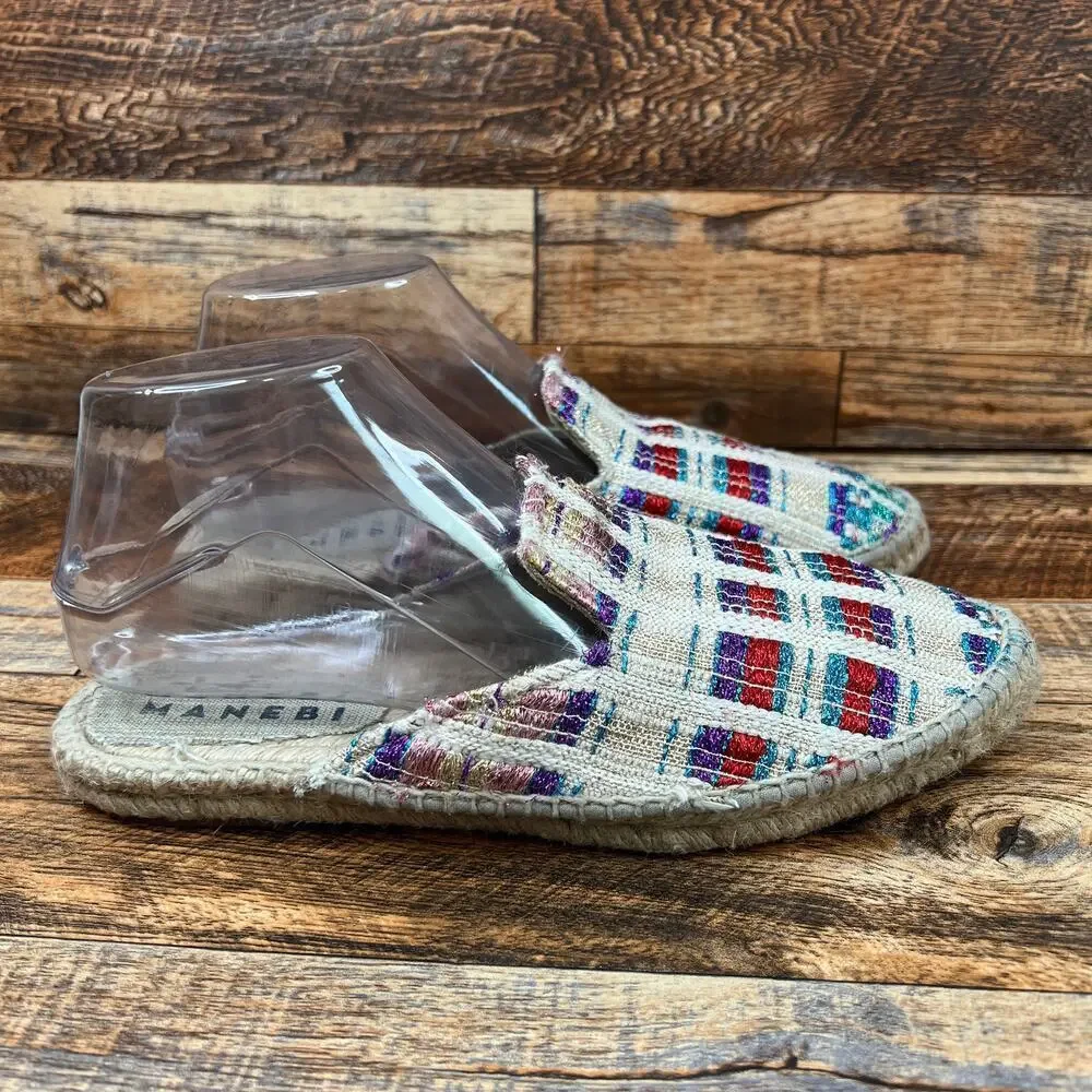 Manebi Woven Espadrille Mule Sandals Women's 38 US 7.5 Multi Color Slide Shoe